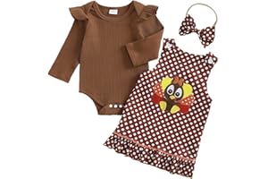 FYBITBO Halloween Baby Girl Outfit Long Sleeve Romper Shirt Onesie Turkey Overall Skirt Fall Thanksgiving Clothes Set