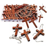 70/120/240 Pack Wooden Pocket Cross Charms For Prayer Crafts DIY Keychains | Bulk Small Wooden Crosses with Chains, Christian Gifts for Keychains, Church Prayer, Easter Egg Fillers &amp; Handmade Decor