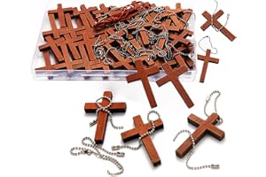 Gtudkae 1 Box 70 Pack Wooden Pocket Cross Charms and 70 Chains, Pure Natural Wooden Crosses Pendants for Church Praying,Easter, Christian Gifts, Crafts for DIY Jewelry, Keychains