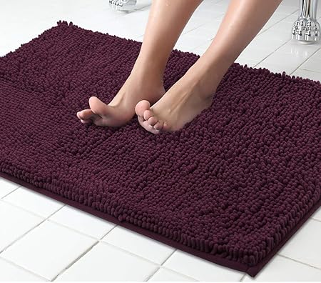 Lukzer 1 PC Chenille Microfiber Bath Mat for Bathroom Soft Door Mat Dark Purple 80 cm x 50 cm