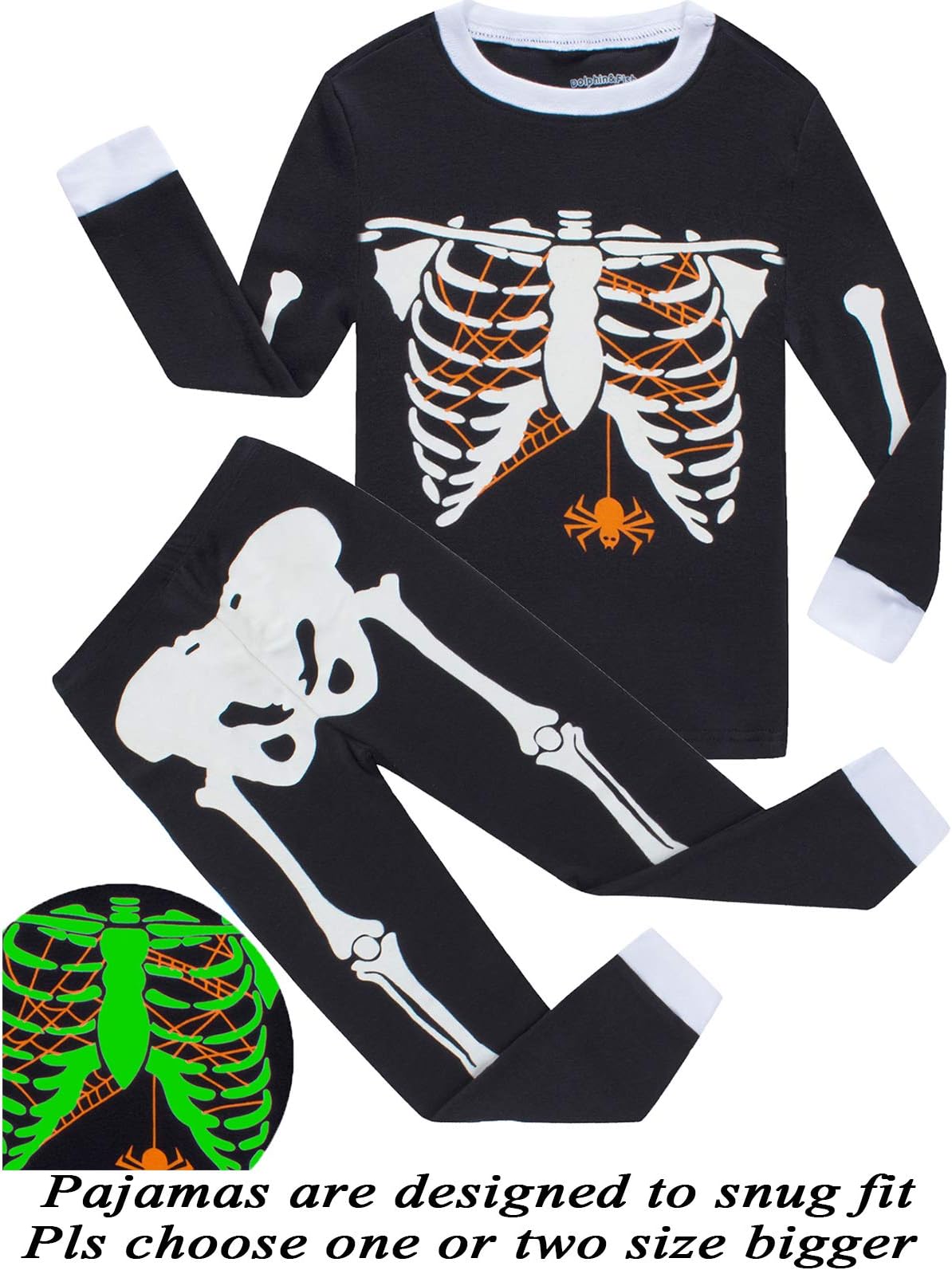 Dolphin&Fish Boys Halloween Pajamas Kids Skeleton Pjs Toddler Sleepwear Halloween Clothes