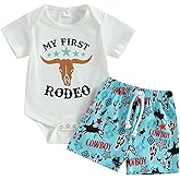 KtwHarnu My First Rodeo Outfit Western Baby Boy Summer Clothes Short Sleeve T-Shirt and Shorts Set Toddler Cowboy Outfit Boy