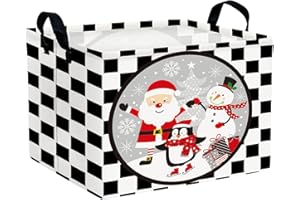ASKETAM Empty Large Christmas Basket for Gifts Women Collapsible Storage Bin Kids Toy Box Holiday Décor (Checkered Santa Claus Snowman)