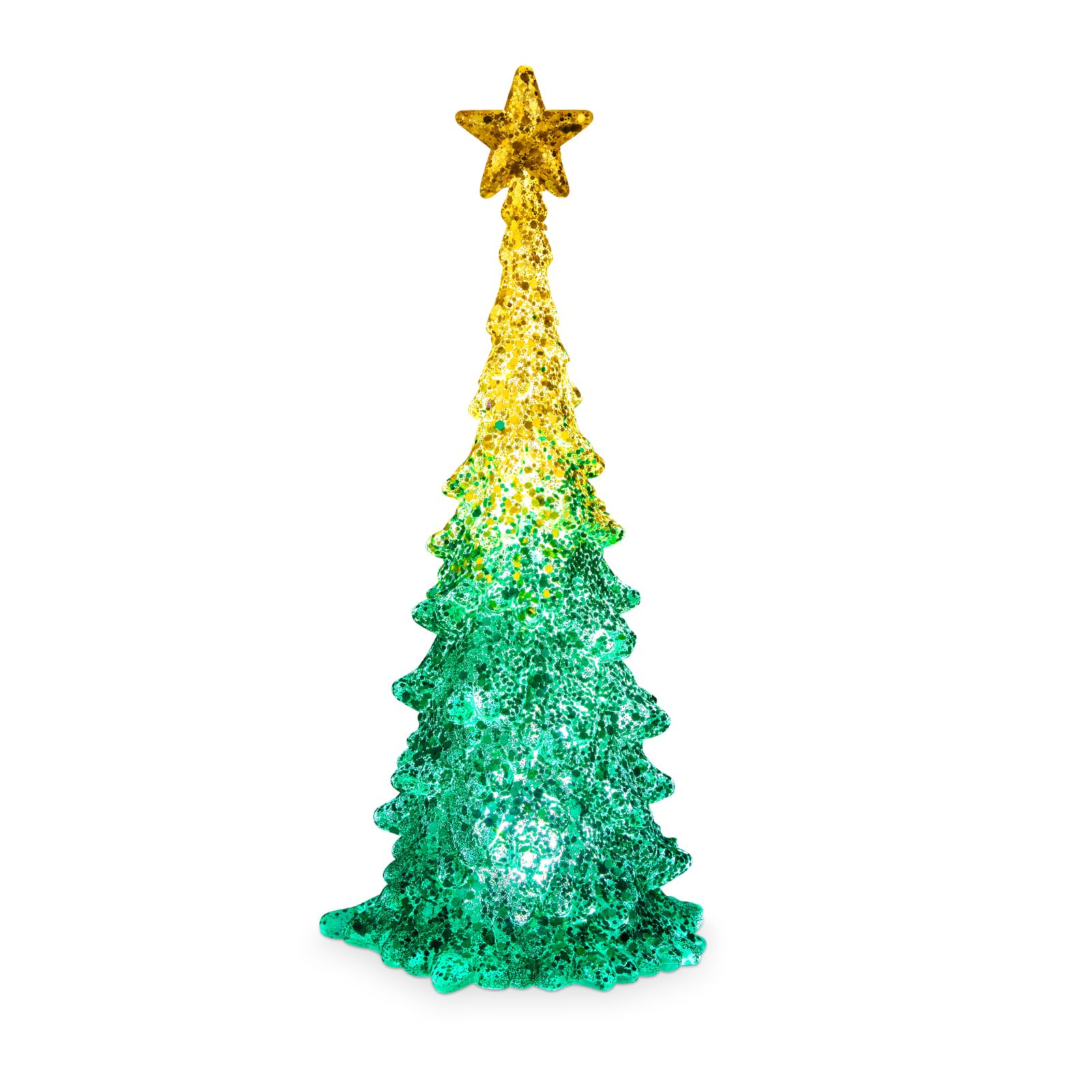 Photo 1 of 11 Inch Tabletop Christmas Tree with Sparkling Glitter - Battery Operated Acrylic Lighted Christmas Tree for Home Office Fireplace Christmas Holiday Decoration Festive Decor Gift, White Glow