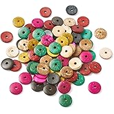 Fashewelry 100Pcs Flat Round Coconut Spacer Beads 15mm Rondelle Coin Dics Loose Charm Beads Random Mixed Colors for Jewelry Making Hole: 3mm