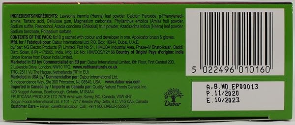 DABUR VATIKA HENNA HAIR COLOR – ZERO AMMONIA HAIR DYE AND CONDITIONER FOR STRONG, SHINY HAIR WITH 100% GREY COVERAGE (RICH BLACK), 6 SACHETS X 10G