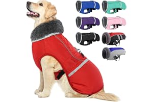 QBLEEV Warm Dog Coat Reflective Dog Jacket, Waterproof Dog Winter Coat Turtleneck Dog Clothes for Cold Weather, Thick Fleece Dog Snowsuit Christmas Dog Vest Pet Apparel for Small Medium Large Dogs 3XL