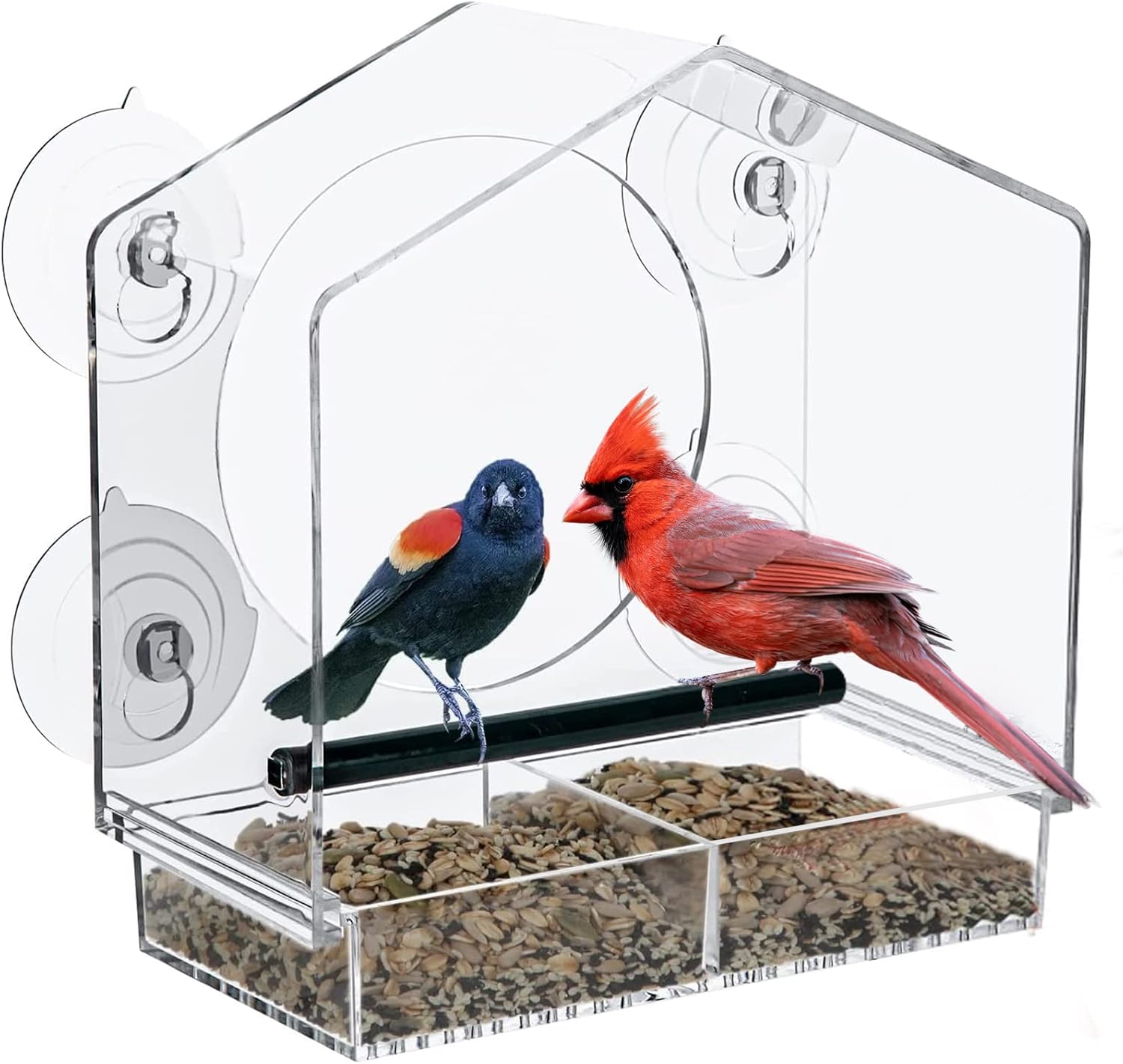 Backyard Birding & Wildlife - Jaykyfine Window Bird Feeder for Outside - Clear Window Bird Feeders for Viewing with Strong Suction Cups, Transparent Wild Bird Feeder Window Mount Acrylic Bird House for Cat Bird Watching Gifts