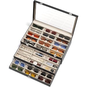 NEWLOOP Sunglasses Case Storage Organizer - 45 Slot Large Sunglass Organizer See-through Display Case Multi Glasses Holder Ey