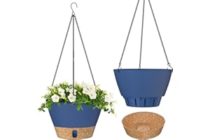ZMTECH 8 Inch Hanging Planters for Indoor Plants, Hanging Baskets for Plants Outdoor with Visible Water Level, Hanging Flower Pots with Drainage Holes & Removable Tray(2 Pack, Blue)