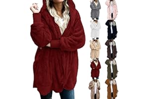Rikbuig Sherpa Jacket for Women Fuzzy Fleece Open Front Hooded Cardigan Fluffy Winter Coats Outerwear with Pockets