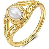 YeGieonr Gold Signet Rings for Women Non Tarnish Gold Rings, Waterproof Gemstones Statement Ring, 18K Gold Plated Stainless Steel Gem Stone Jewelry Gift for Everyday Wear