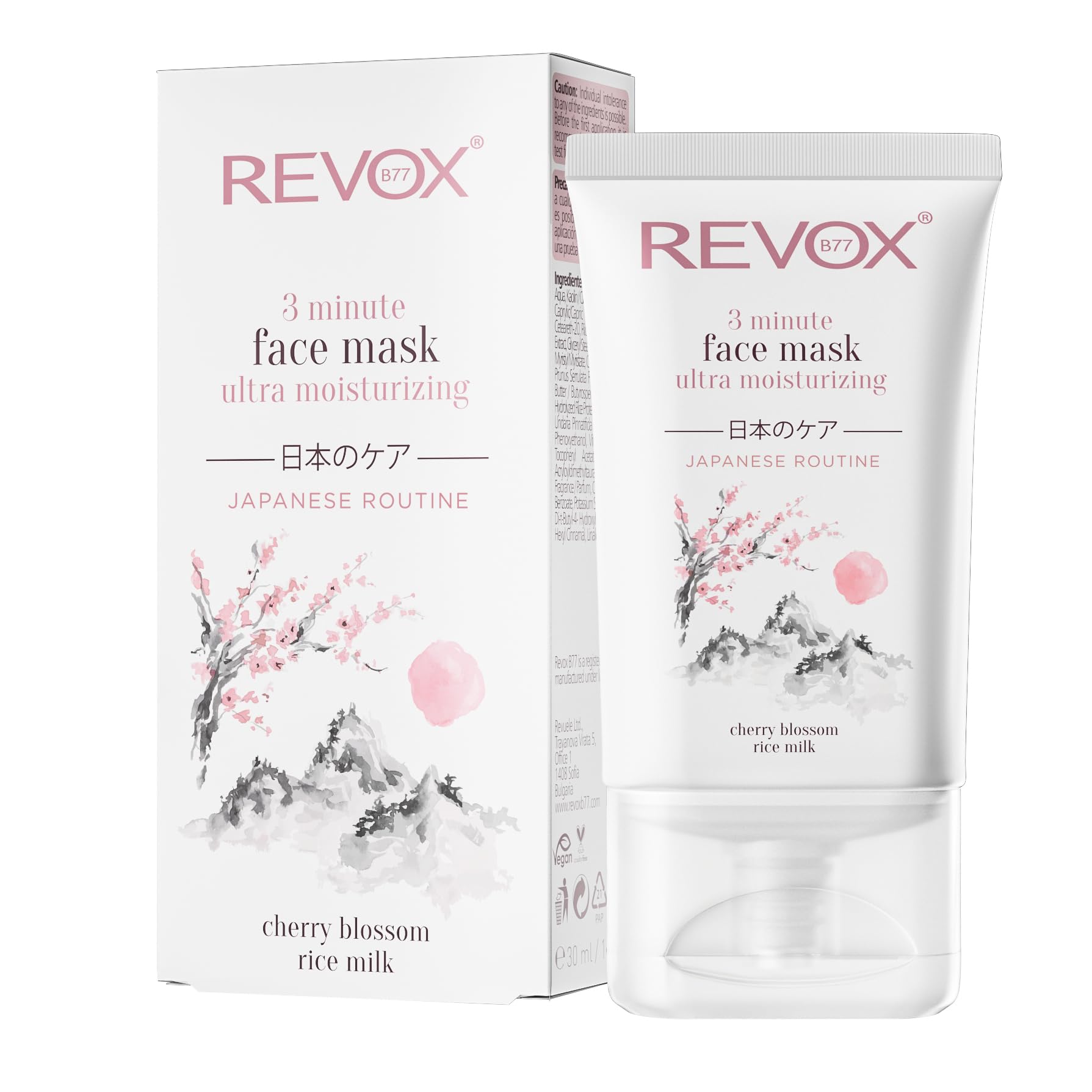REVOX B77 - Japanese Routine 3 Minute Face Mask Ultra Moisturizing, 30 ml, Intensive Hydrating Facial Mask, With Wakame Seaweed, Pink Clay and Cherry Blossom, Nourishes and Revitalizes the Skin
