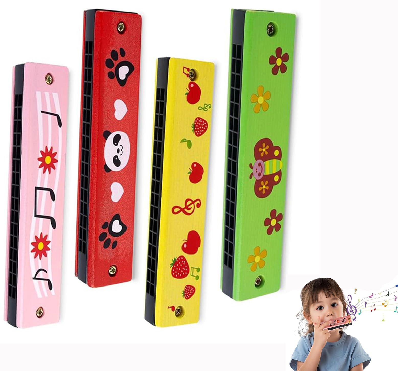 Harmonica Kids,4 Styles Lightweight Cartoon Fun Harmonica with Double Row of 16 Holes, Educational Harmonica for Beginners Students Children’s Music Gifts