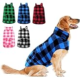 ASENKU Dog Winter Coat, Fleece Doggie Jacket Plaid Reversible Vest Waterproof Windproof Cold Weather Clothes for Small Medium Large Dogs (L, Blue)