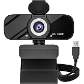 Gowzsad USB HD Webcam with Built-in Microphone and Rotatable Tripod, 1080P Video, Wide Angle Camera, Privacy Cover, for Desktop PC or Laptop Computer (Black)