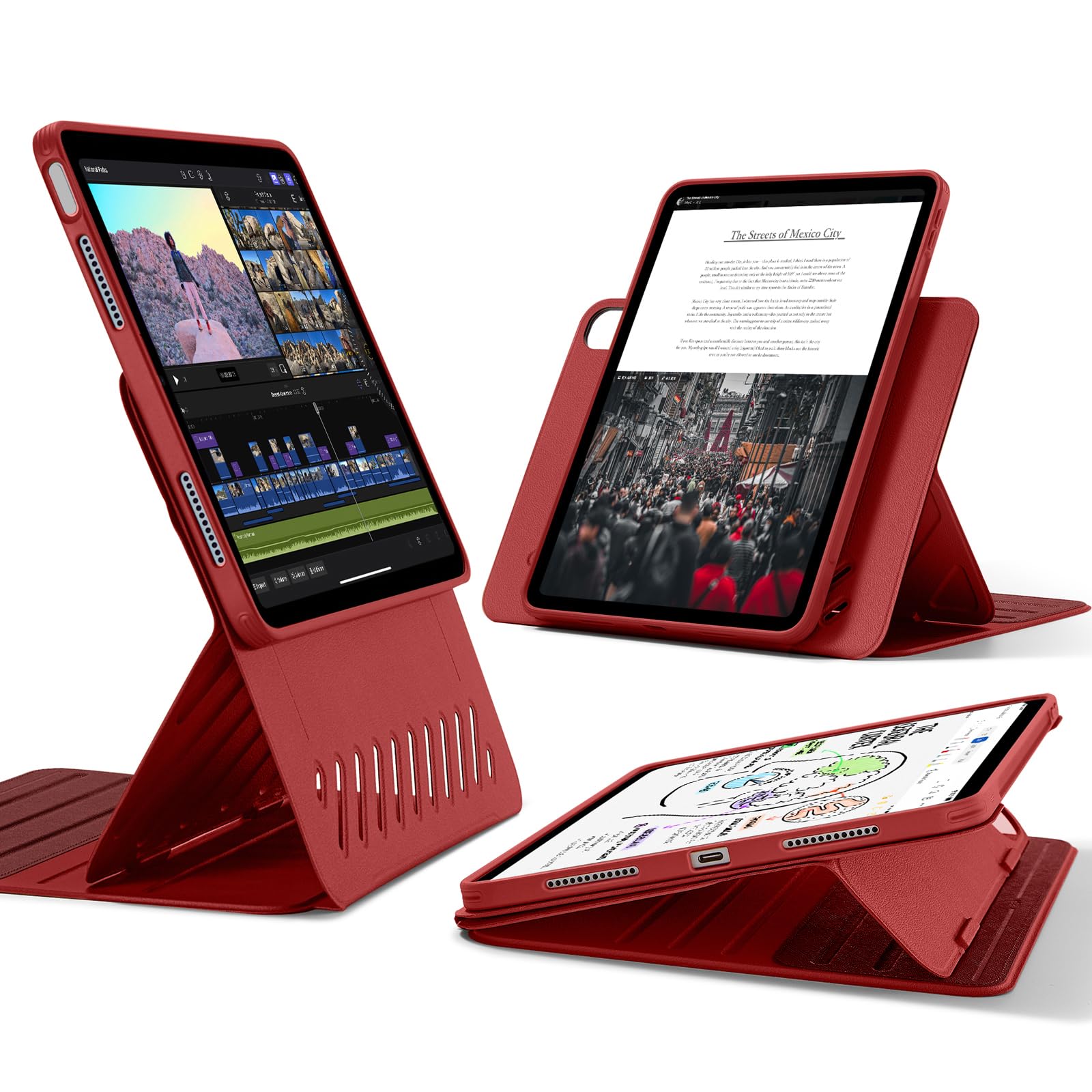 Photo 1 of ESR for iPad Air 11 Inch Case M3/M2 (2025/2024), iPad Air 5th/4th Gen Case (2022/2020) 10.9 Inch, Removable Magnetic Cover, Adjustable Portrait/Landscape Stand, 9 Standing Angles, Red