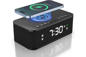 Fansbe Direct Digital Alarm Clock White Noise, Loud Digital Alarm Clocks Bedrooms, Alarm Clock Speaker Wireless Charger AUX USB Bluetooth Speaker 12/24H Dual Alarm Snooze Adjustable Brightness, Black