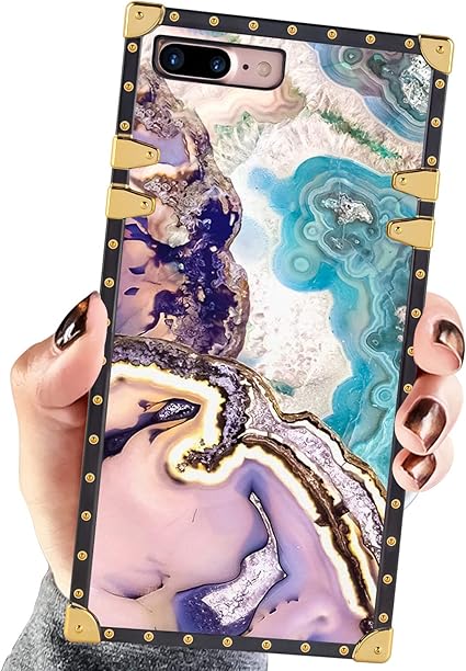 square case compatible iphone 7 plus iphone 8 plus case agate slice marble luxury elegant soft shock protection case cover compatible iphone 7 plus 8