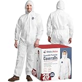 Medical Nation Hazmat Suits Disposable | 25 Pack | Hooded, Heavy Duty, Breathable Disposable Coverall, Painter Suit| 9 Sizes