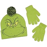 Dr. Seuss The Grinch Who Stole Christmas Embroidered Pom Beanie and Glove Set Green