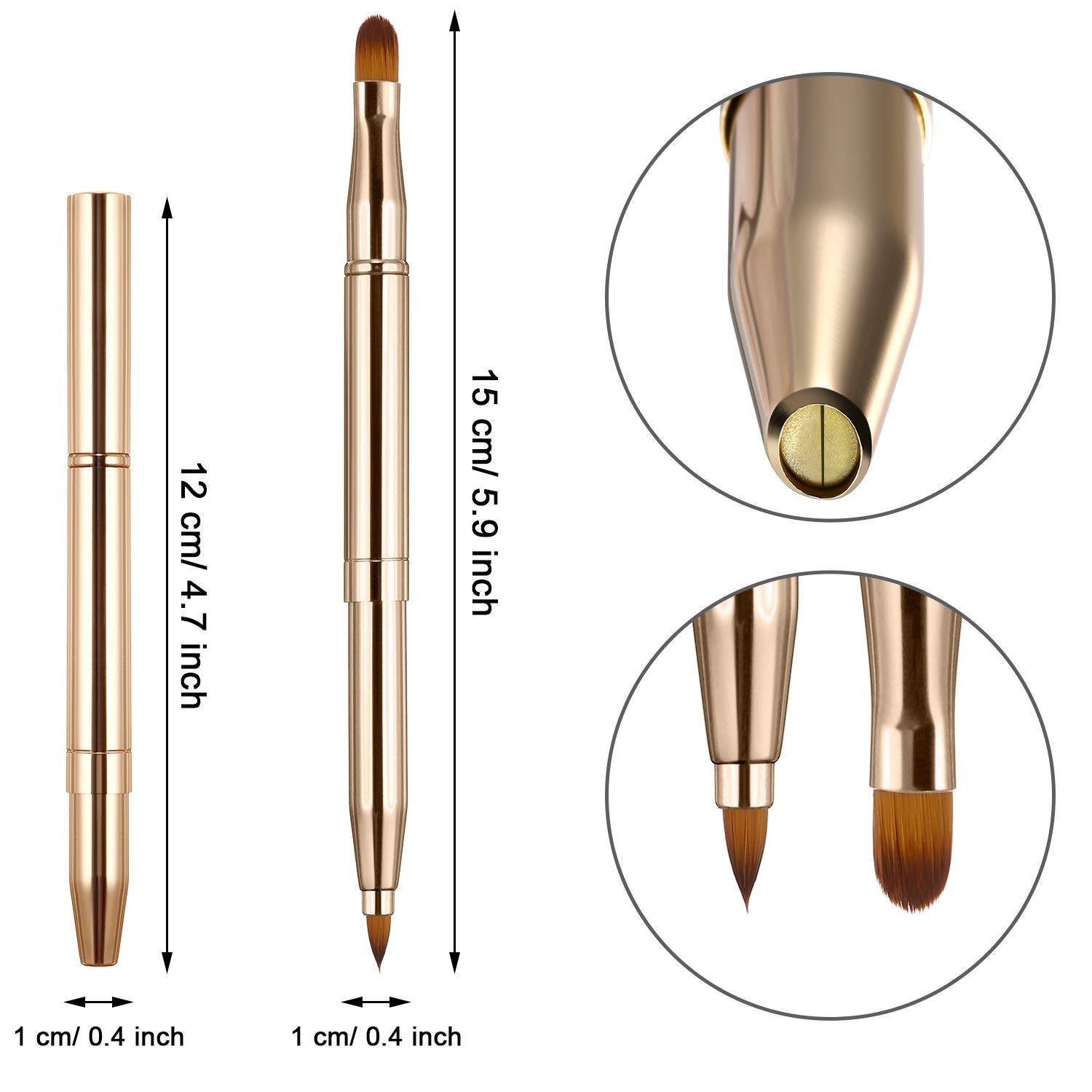 Dual End Lip Brush Concealer Brushes 3 Pieces Retractable Lipstick Eyeshadow Foundation Makeup Brush Tool Applicators Set（Gold, Black, Purple）: Beauty