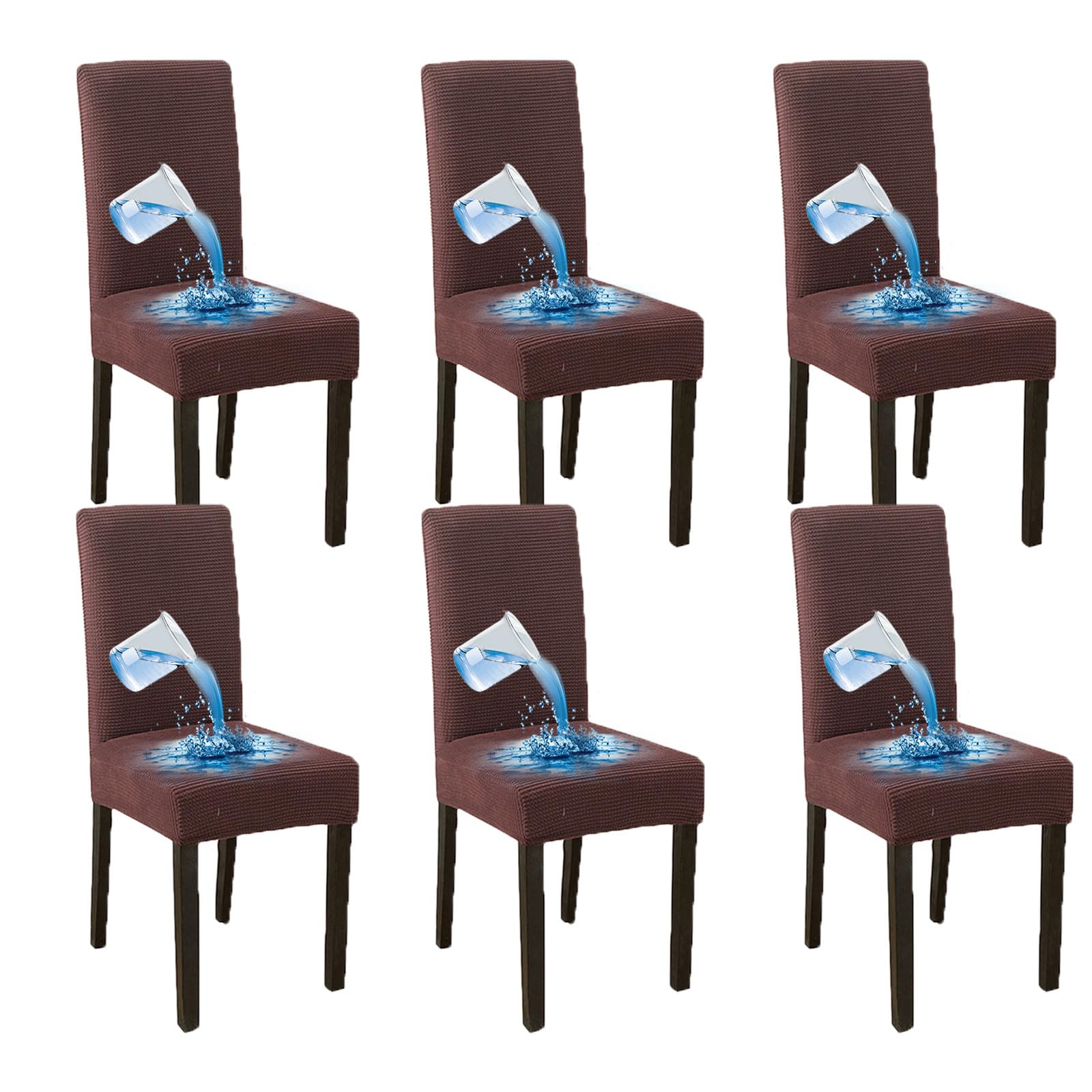 Bestenrose Waterproof Dining Room Chair Covers Set of 6 Slipcovers Stretch Jacquard Seat Covers Universal Washable Chair Covers for Dining Chairs Kitchen Home Decor (Brown, 6 Pieces)