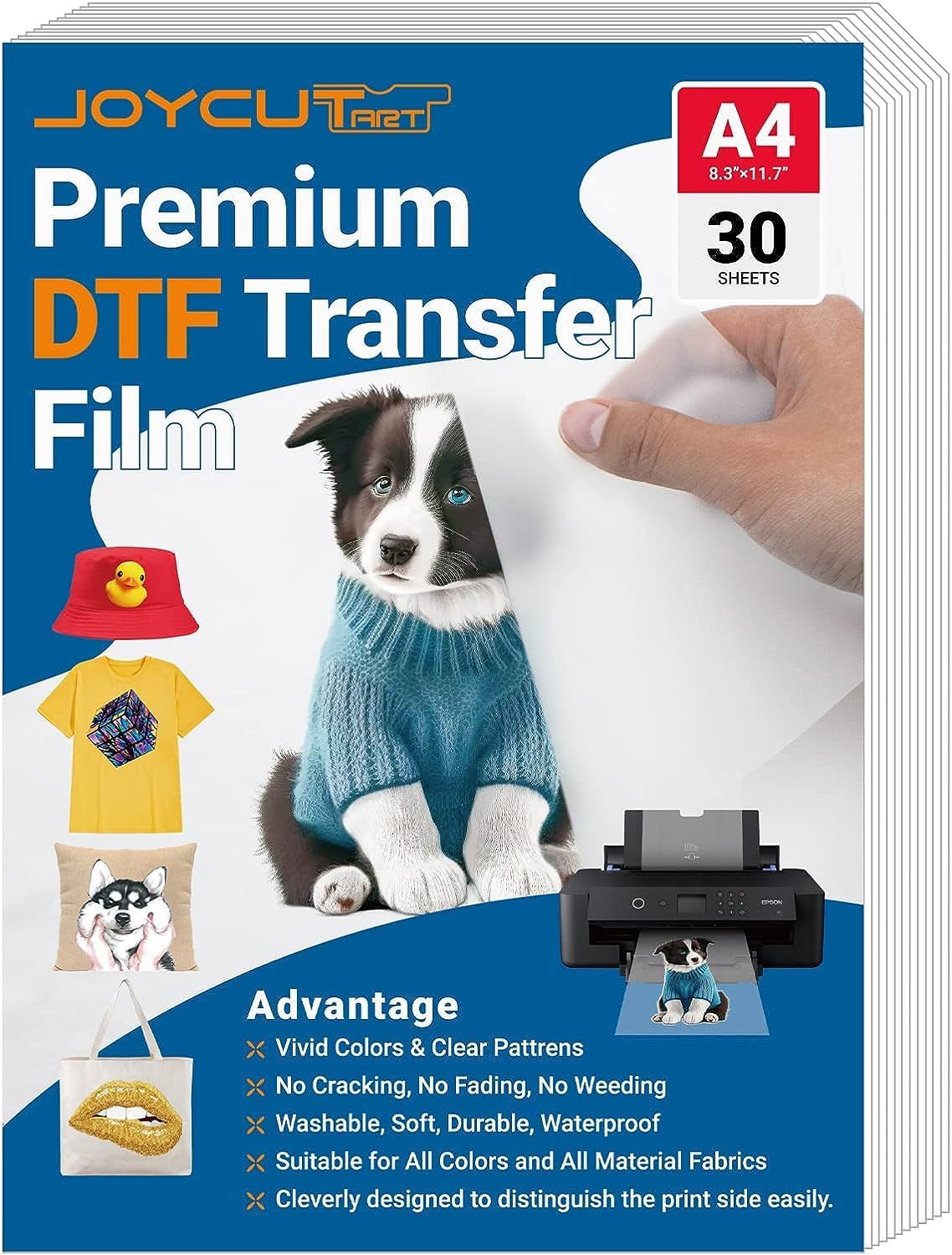 Photo 1 of JOYCUT DTF Transfer Film - A4?8.3"×11.7"?30 Sheets Double-Sided Matte Finish, DTF Film for Sublimation and DTF Inkjet Printer, Direct to Film Transfer Paper for T-Shirts Textile