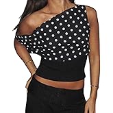 Y2k Polka Dot Tank Top for Women One Shoulder Sleeveless Halter Crop Top Backless Camisole with Scarf