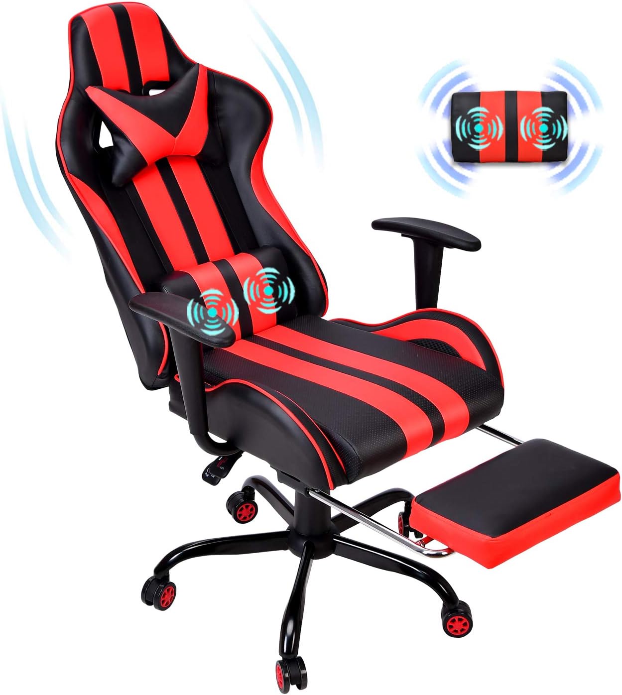 Massage Gaming Chair,Large Size Ergonomic Racing Style PC Game Computer Chair with Headrest Lumbar Support Footrest Adjustable Recliner PU Leather Video Computer Chair(Tango Red)