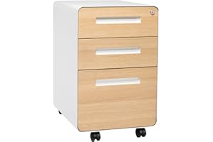Laura Davidson Furniture Stockpile 3 Drawer File Cabinet with Lock - Under Office Desk Metal Filing Cabinet, Legal/Letter File Folders, Wheels and Stationary Feet, Pre-Assembled, White/Wood