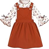 Eaerobc Toddler Baby Girl Fall Overall Dress 3/4 Flare Sleeve Shirt Corduroy Skirt Jumper 2Pcs Autumn Outfit Sets 1-5T