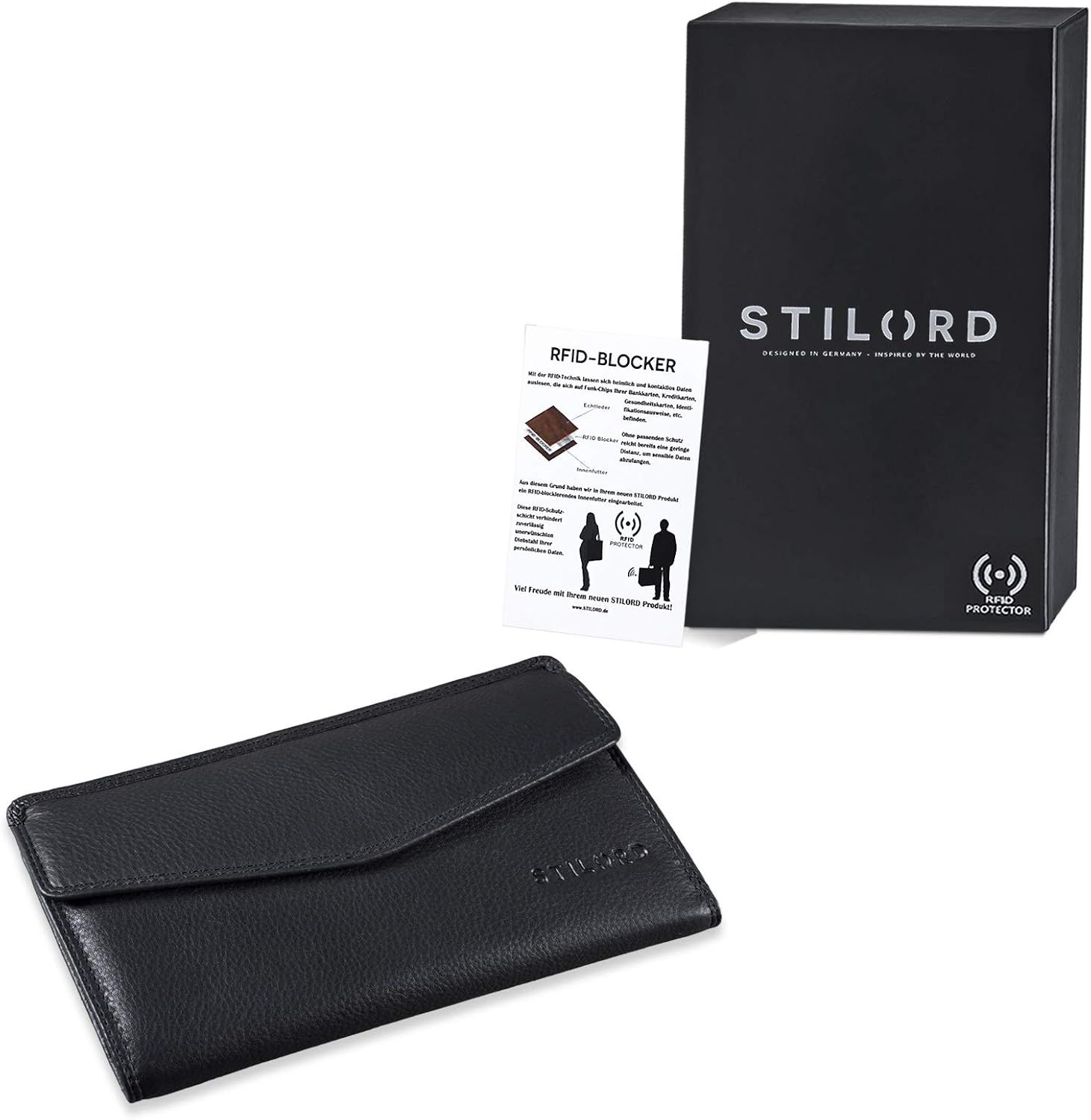 STILORD 'Gloria' Leather Wallet Ladies RFID and NFC Protection with 14 Credit Card Slots and Gift Box Purse for Women Colour:Black - Image 3