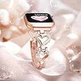 Pleixiu Bling Heart Metal Band Compatible with Apple Watch Bands for Women 38mm 40mm 41mm 42mm 44mm 45mm 46mm, Dressy Sparkle Diamond Jewelry Bracelet Wristband for iWatch Series 11 10 SE 9 8 7 6 5 4