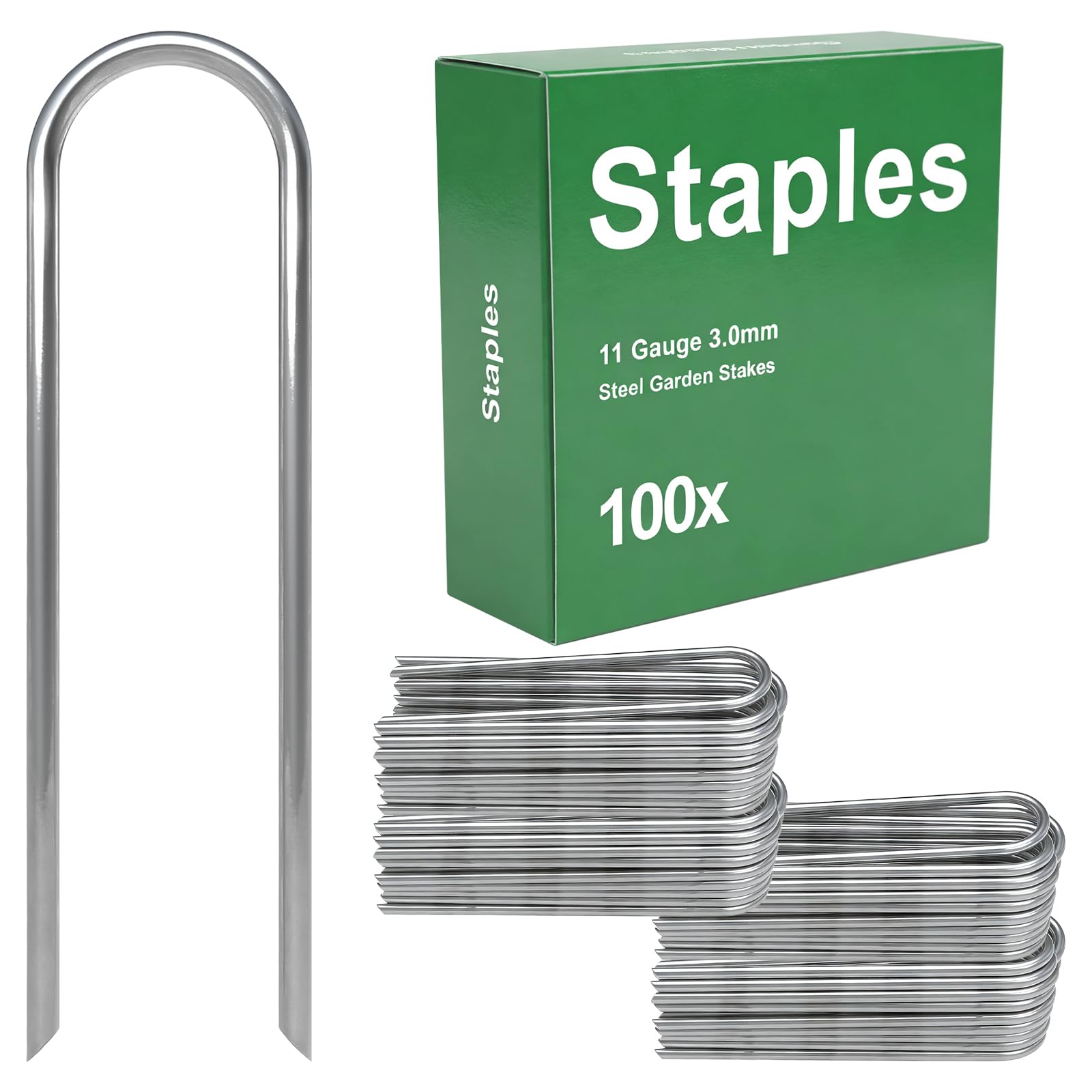 AAGUT Garden Stakes Yard Landscape Staples 100 Pack 11-Gauge 6 Inch Heavy Duty Galvanized Lawn U Pins for Dog Fence,Tubing Drip Irrigation Hose, Chicken Wire, Weed Barrier Fabric