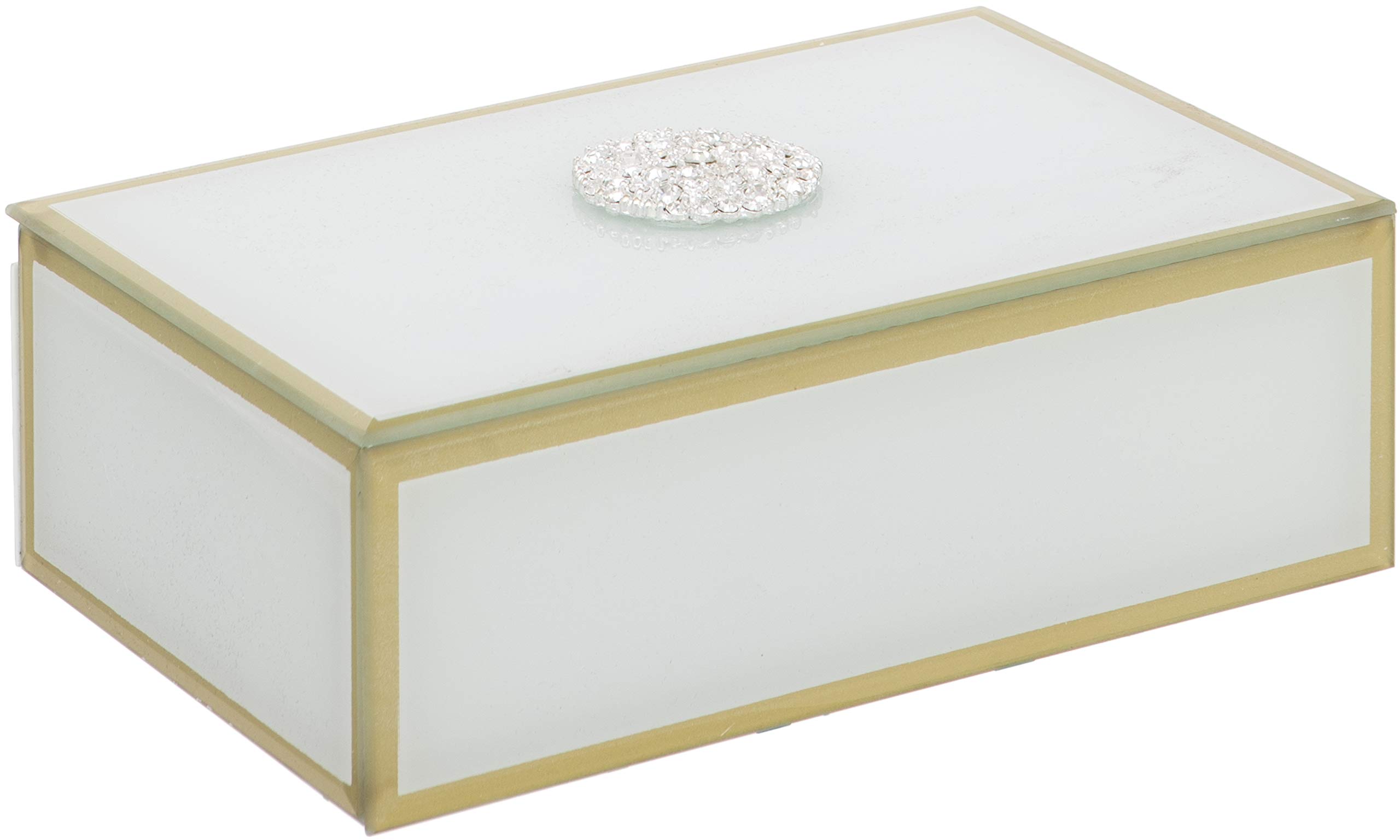 Rectangular Glass Trinket Box with Diamante Detailing and Gold Edge