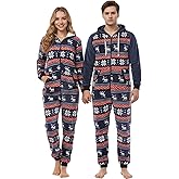 QIYUANT Christmas Couple Matching Pajamas Onesie Warm Flannel Fleece Autumn Winter Spring Adult Jumpsuit Pyjamas PJs
