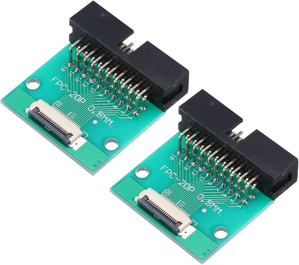 sourcing map 2x FFC FPC 20 Pin 0.5mm to 2.54mm Dual Row Pin Header Adapter Board
