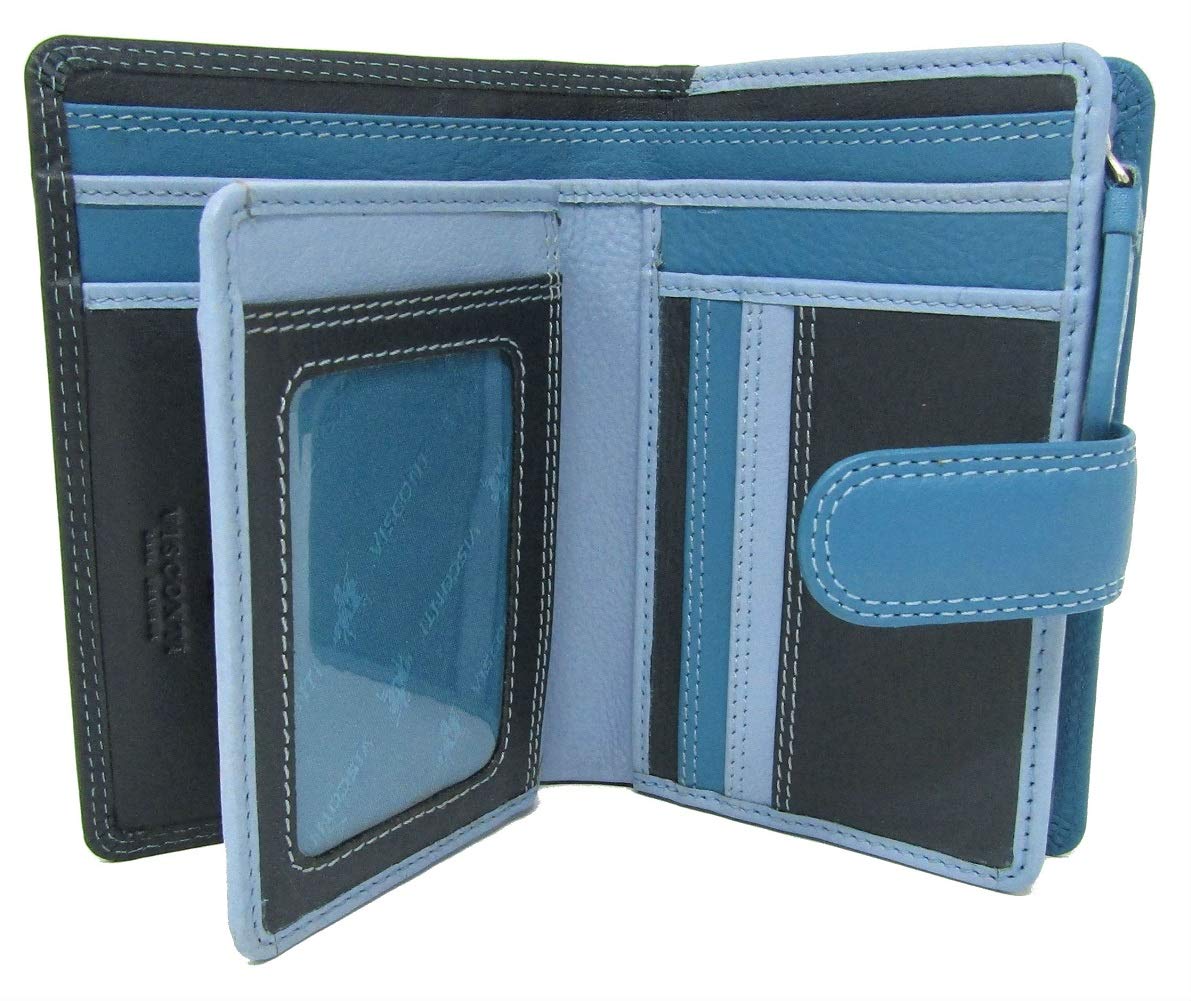 Ladies Gorgeous Visconti Rainbow Leather Multi Compartment Purse Wallet RFID Secure RB51 (Blue Multi)