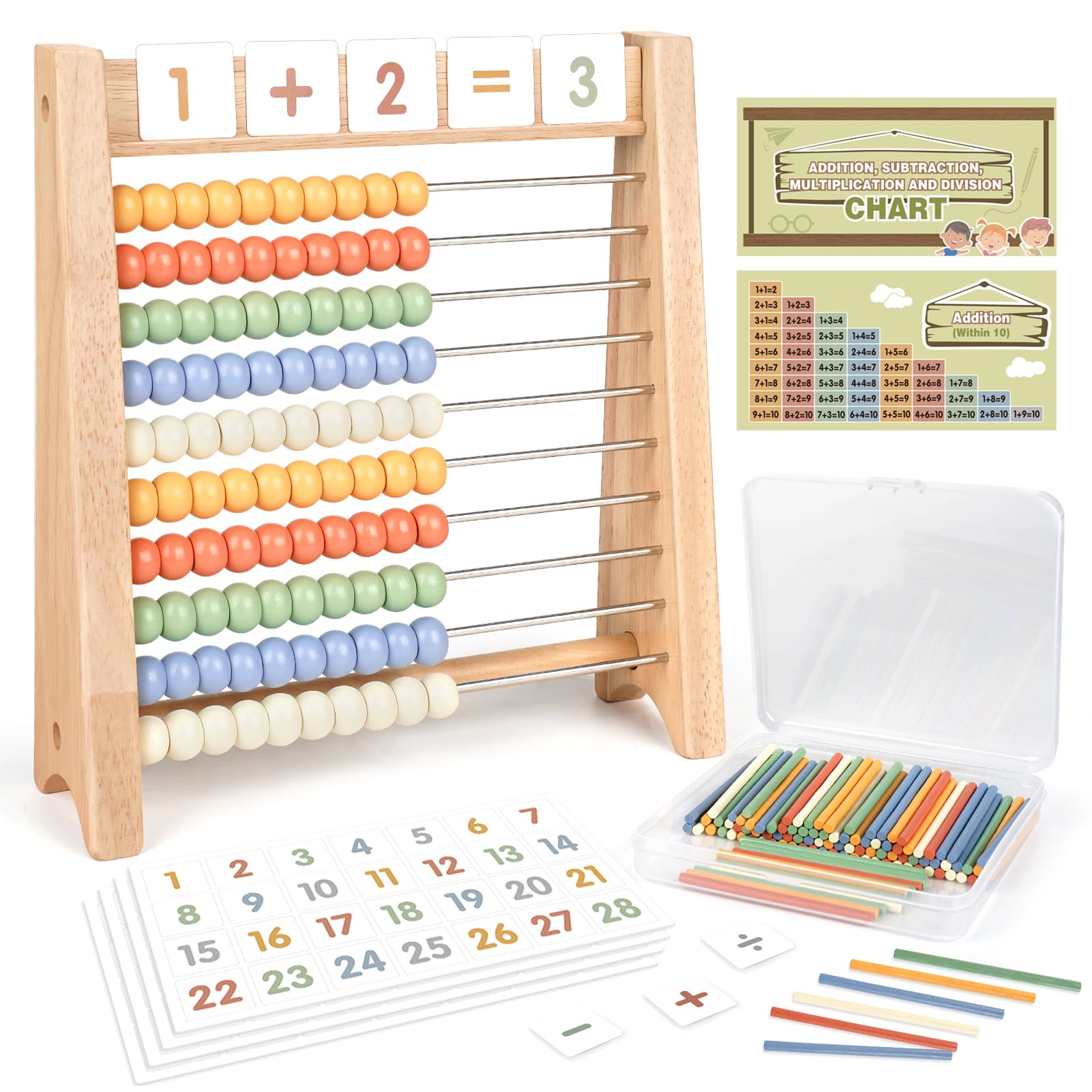 Photo 1 of Abacus for Kids Math - Wooden Abacus with 100 Counting Sticks and 112 Math Cards, Counting Toys for Preschool Learning, Educational Math Toys for Developing Fine Motor Skills, Math Calculation