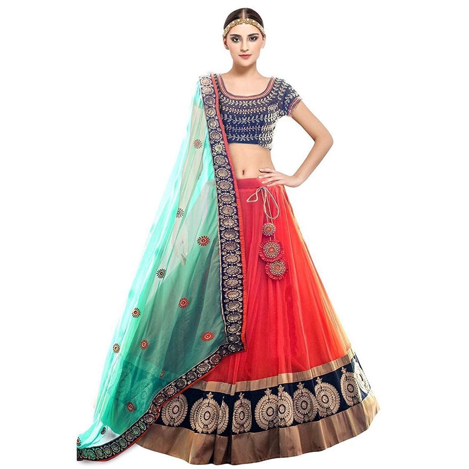 khodal art woman's net embroidered lehenga choli (fanta_work free size choli)