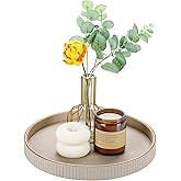 GORESE 12" Round Decorative Tray for Coffee Table, PU Leather Compact Serving Tray for Home Decor & Everyday Accents, Modern Nightstand Tray for Jewelry & Perfume, Beige