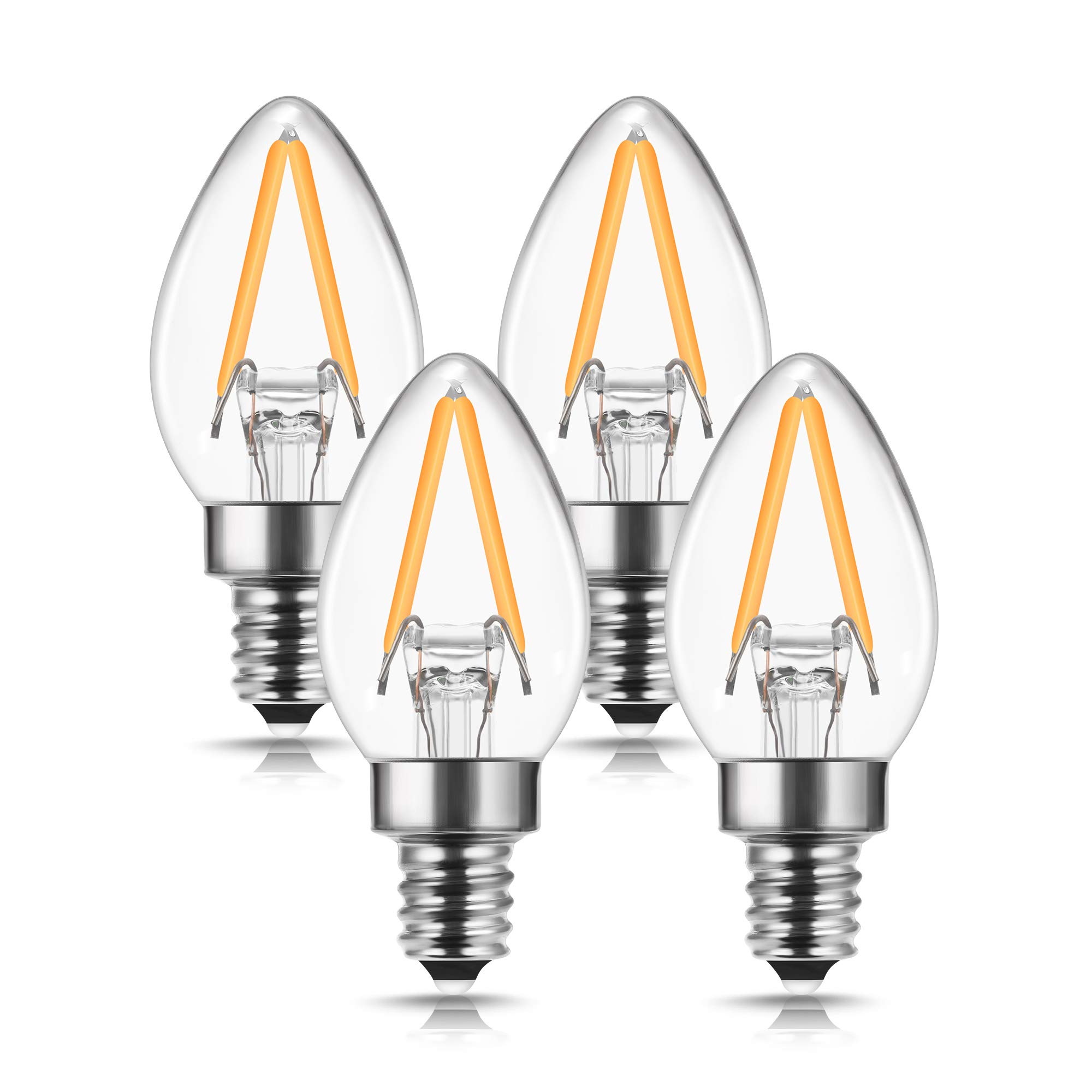 Photo 1 of DORESshop C7 Mini Candelabra LED Bulb, LED Filament Night Bulb, Christmas Light Bulbs, 2W (20W Equivalent), E12 Candelabra Base, No Dimmable, Perfect for Holiday, Christmas, Home Decorative, 4Pack