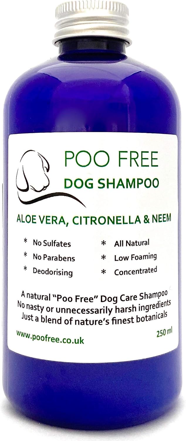 POO FREE, Dog Shampoo, 99% Natural, Aloe Vera, Citronella, Neem, Sulphate & Paraben Free, Soothes, Cleanses