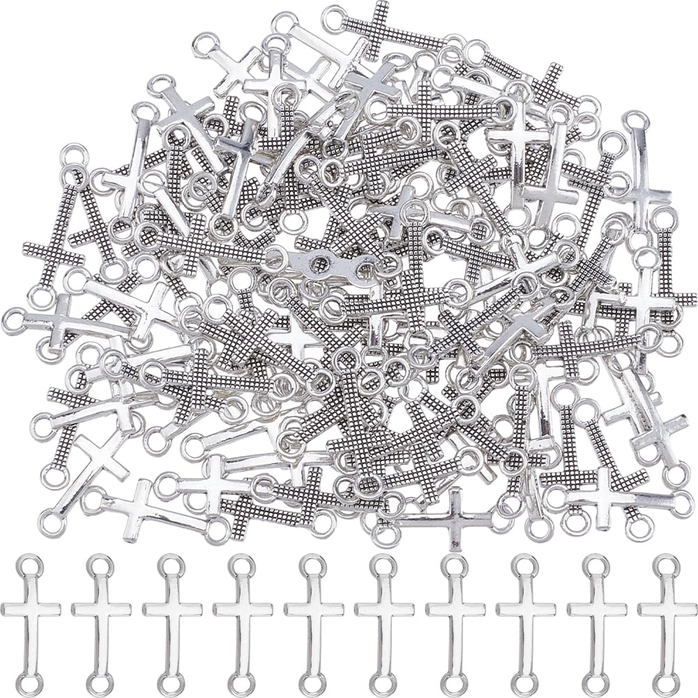 SUNNYCLUE 1 Box 120Pcs Easter Charm Cross Connector Charms Cross Charm Bulk Cross Metal Charms Cross Linking Charm Rosaries Crucifix Charm Cross Connectors for Jewellery Making Charms DIY Crafts