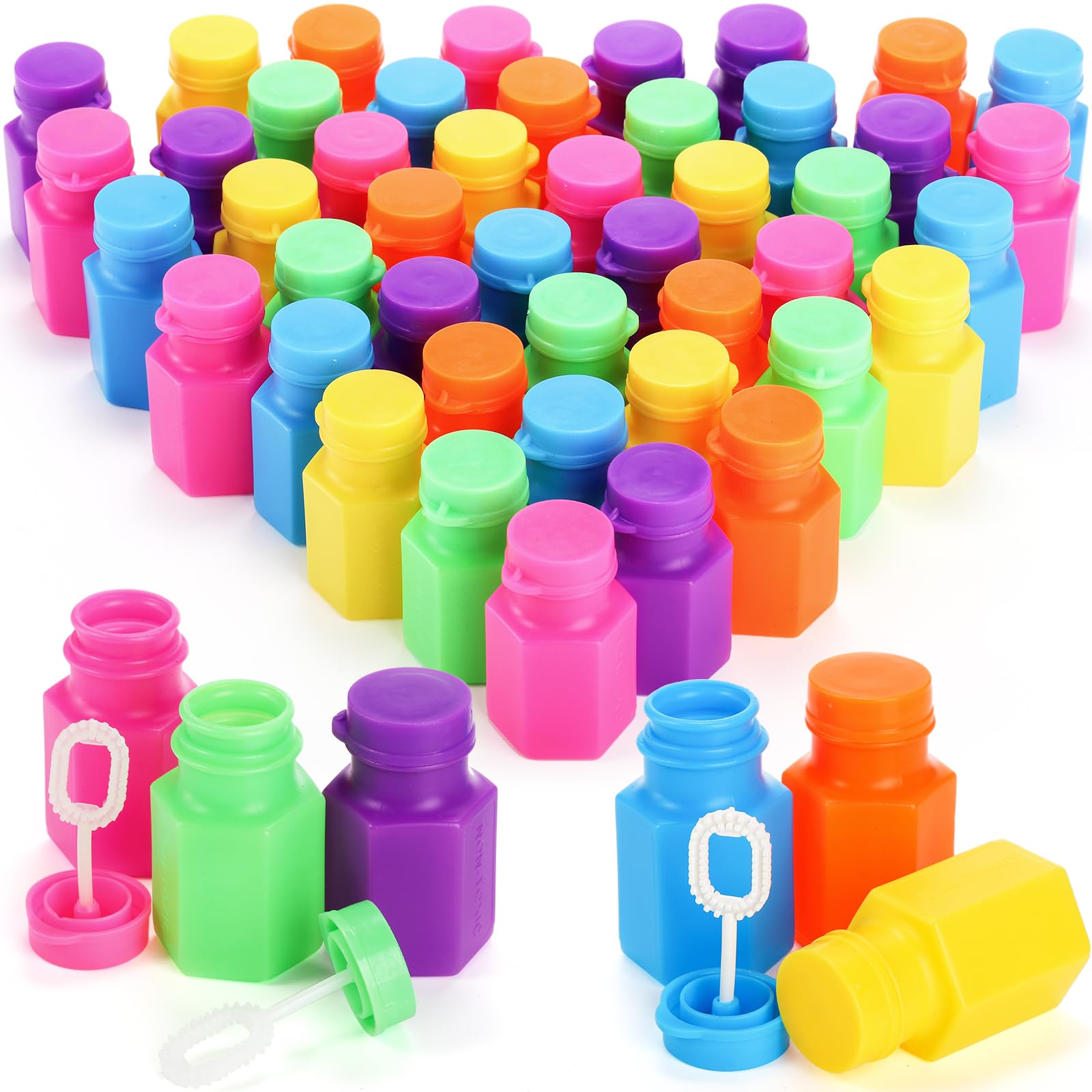 Photo 1 of ZENFUN 48 Packs Empty Mini Neon Bubble Bottles with Wand, Bubbles Bottle Party Favors, Mini Bubble Wands Bottles, Summer Toys Outdoor Games for Boys & Girls, Kids'Summer Bubble Fun Activities
