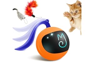 Migipaws Interactive Cat Ball Toy Set, Fun Tracker, Automatic Rolling Chase Ball with Fluffy Tail, A Small Mice, Rechargeable (Orange)