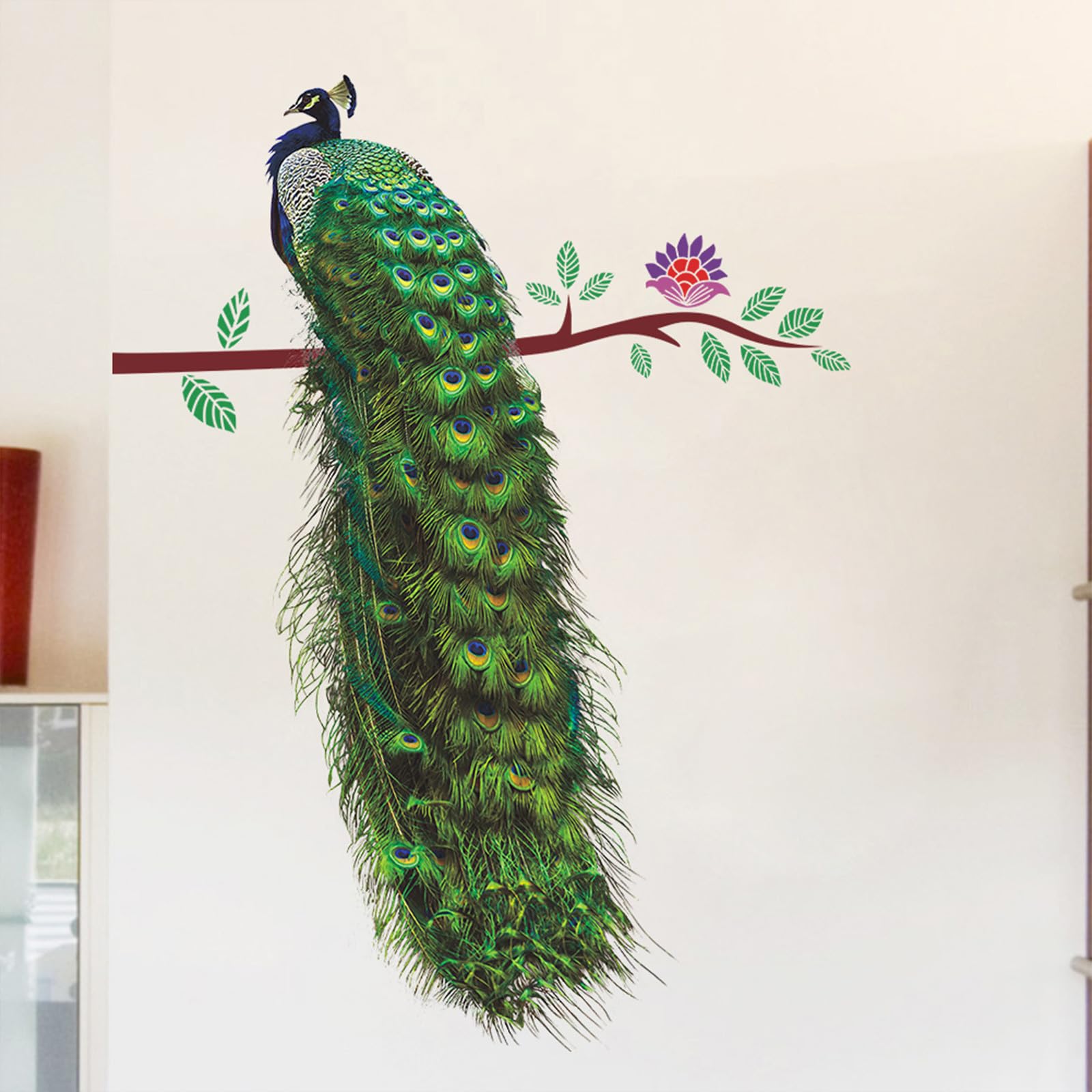 astylishome Wall Stickers Colorful Peacocks Animals Walls Decals with Flowers Decor Nursery for Classroom Living Room TV Background Greenhouse Decor Home Art 0101