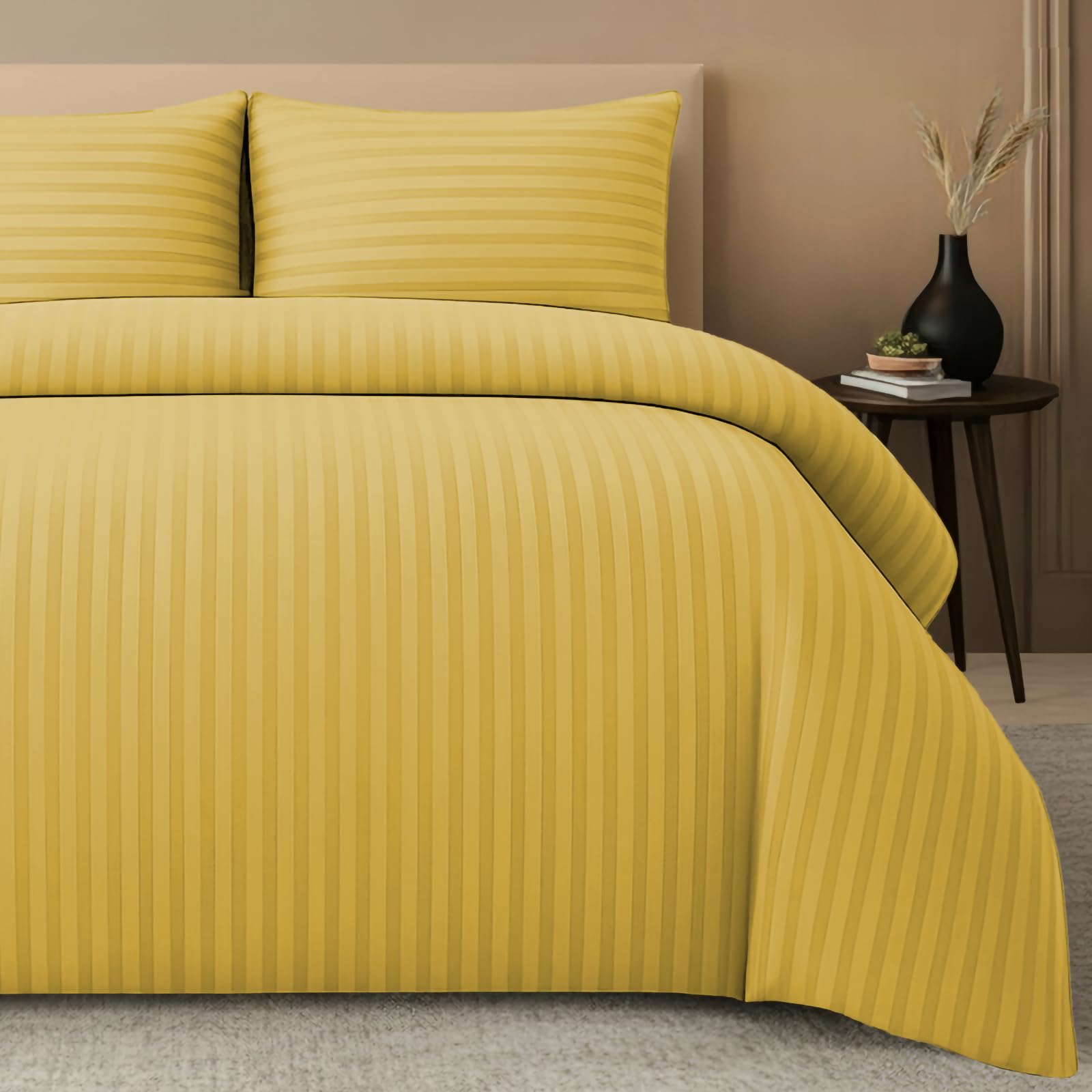 Pamposh Satin Stripe King Size Duvet Cover Sets - Premium Hotel Quality Quilt Cover Bedding Sets - Hypoallergenic Ultra Soft Microfiber Bed Linen