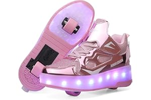 Ulinlo pouly Kids LED Roller Skate Shoes with Double Wheels Rechargeable Retractable Wheels Light Up Sneakers for Christmas Birthday Gifts